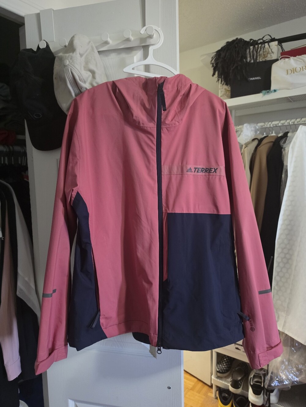 adidas Terrex Pink and Navy Hooded Windbreaker Jacket